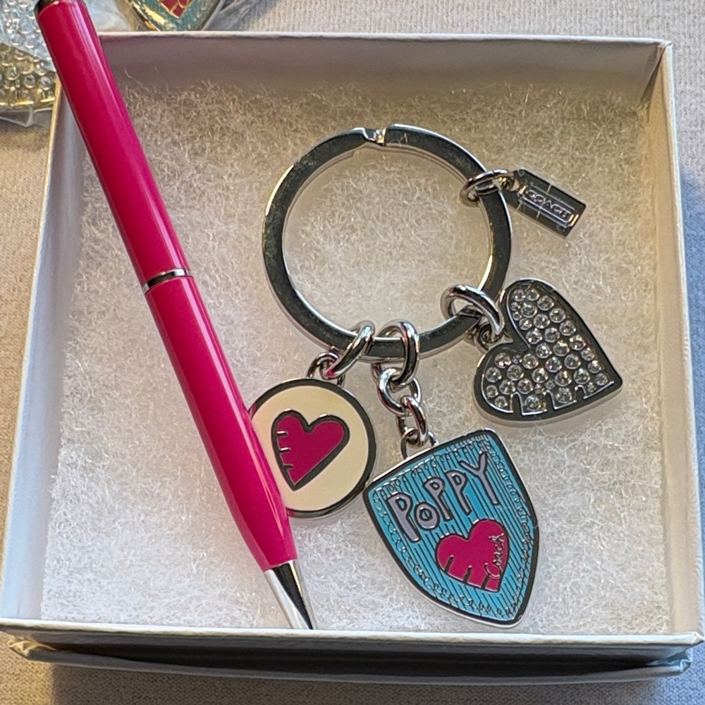 Coach Pink and Turquoise Heart Charm Keyring